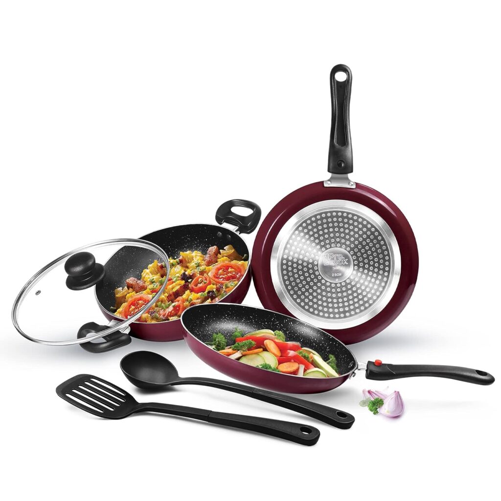 Five-piece kitchen set made of aluminum with non-stick coating, suitable for gas stove and induction cooking