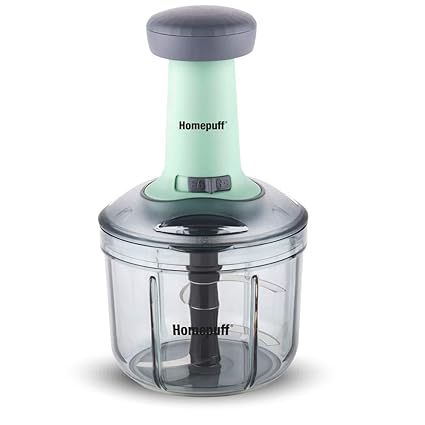 HomeBasics by Home Puff Easy to Use Hand Press Fruits and Vegetable Push Chopper 900ml for Kitchen 4 Sharp Stainless Steel Blades, Unbreakable Food-Grade Plastic, Anti-Slip Base, Made in India with Warranty