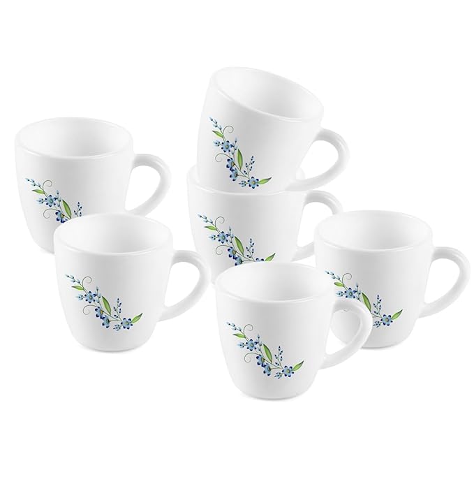 Cello Ricca Mug Small 10CL Set of 6 Pcs - Blue Creeper, 10 Millilitre, Opalware