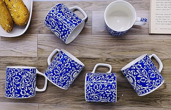 FnP CL Ceramic Tea Cup and Coffee Mug - Cup Set - 6 Pieces, Royal Blue, 150 ml