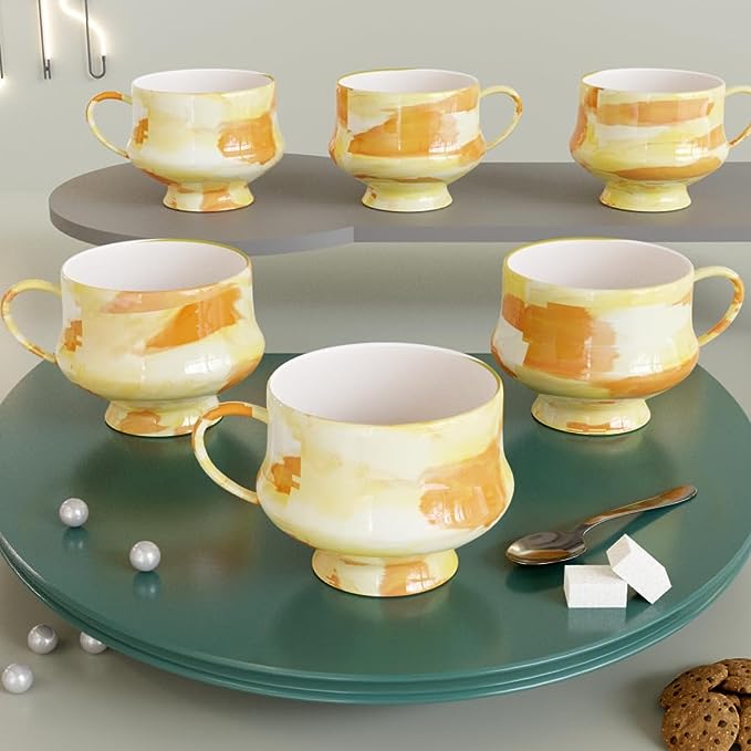 The Earth Store Handcrafted Ceramic Flicker Zest Microwave Safe Chai/Tea Cups Serving Tea Cups Set