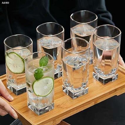 Water Glasses Set of 4 Transparent, 300ml, Drinking Water Glasses Stylish and Crystal Square Highball Glasses for Juice, Water and Cocktails