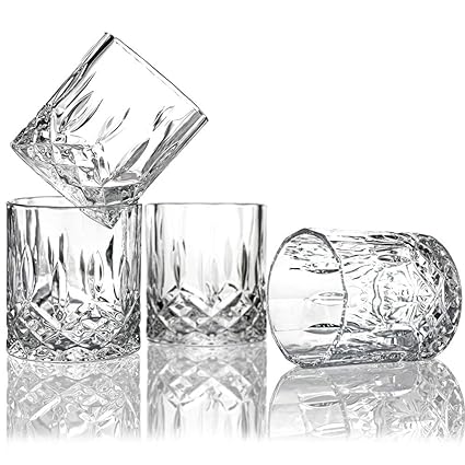 PrimeWorld Opera Crystal Whiskey Glasses Set of 6 pcs- 300 ml Bar Glass for Drinking Bourbon, Whisky, Scotch, Cocktails, Cognac- Old Fashioned Cocktail Tumblers