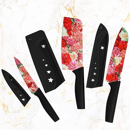 Voltonix Stainless Steel 3 Pieces Professional Kitchen Knife Set/Meat Knife/Chef Knife with Non-Slip Handle Sharp Manual Sharpening for Home Kitchen/ (Dark Black)