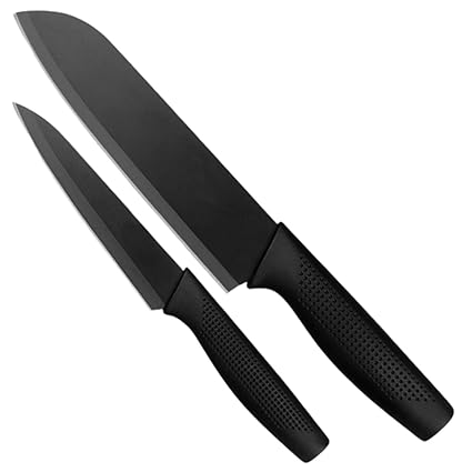 HEXONIQ® Stainless Steel Kitchen Knife Professional Chef Knife with Santoku Paring Knife Vegetable Cutting & Chopping Sharp Blade, Ergonomic Handy Handle for Kitchen, Restaurant, Black, Pack of 2