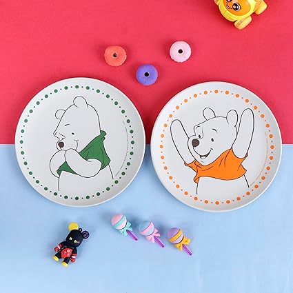 THE BAMBOO CO ™ Bamboo Winnie The Pooh Kids/Baby Dinner/Feeding Plate Set of 2 | 7 inches | Made of Bamboo | Eco-Friendly | Organic & Natural