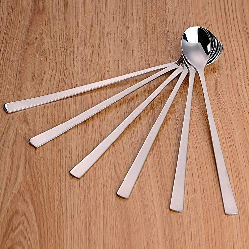 Kristal Stainless Steel Soda Spoon, 20 cm Length, Extra Long Spoon for Iced Tea, Coffee,Ice Cream Spoon for Tall Glasses, Cocktail Bar Long Handle Spoon, Milkshake Spoon, Tableware, Set of 6, Silver