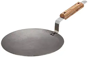 Solimo Iron Concave Tawa 25 cm, Tava for Roti/Chappati/Naan with Strong Wooden Handle Black 100% Toxin-Free, Naturally Non-Stick, Long Lasting